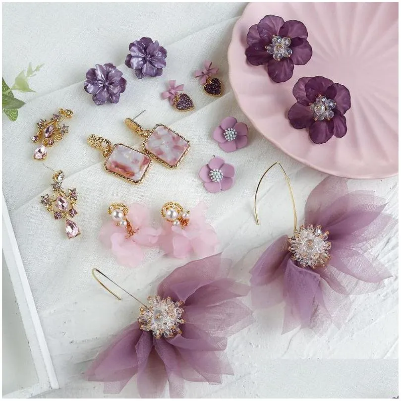 Lustre de lustre vitaleiro simples breurings de borla roxa de flor roxa coreana jóias geométricas de verão