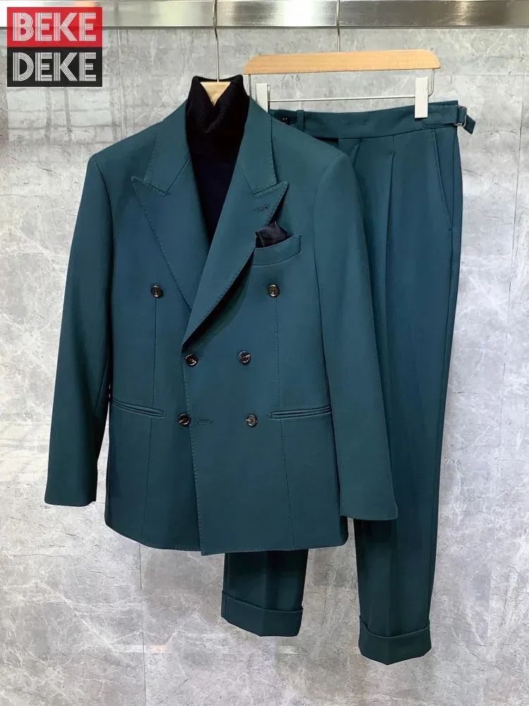 Mäns kostymer blazers lyxig brittisk stil vintage mens dubbelbröst blazer set office män designer elegant affärsformellt parti bröllop 231114