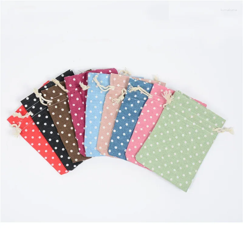 Cadeau cadeau 50pcs / lot 10x14cm Dot Cordon Coton Lin Sac Pique-nique Voyage Stockage Peigne Gadgets ménagers Paquet