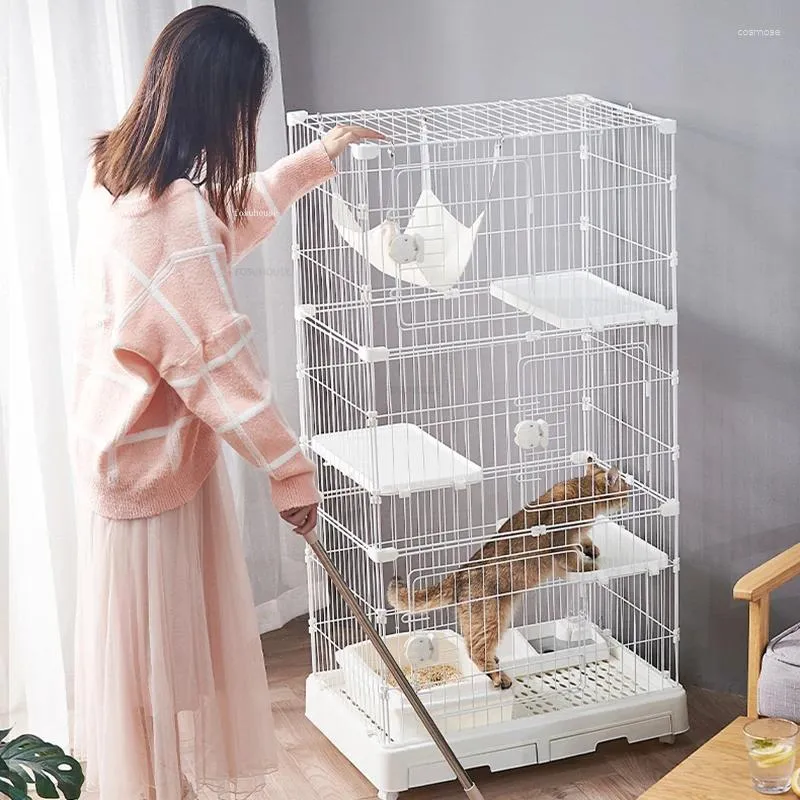 Porte-chats Cages simples en fer forgé petit appartement maison Villa de luxe maison bac à litière intérieure Cage pour animaux de compagnie japonaise