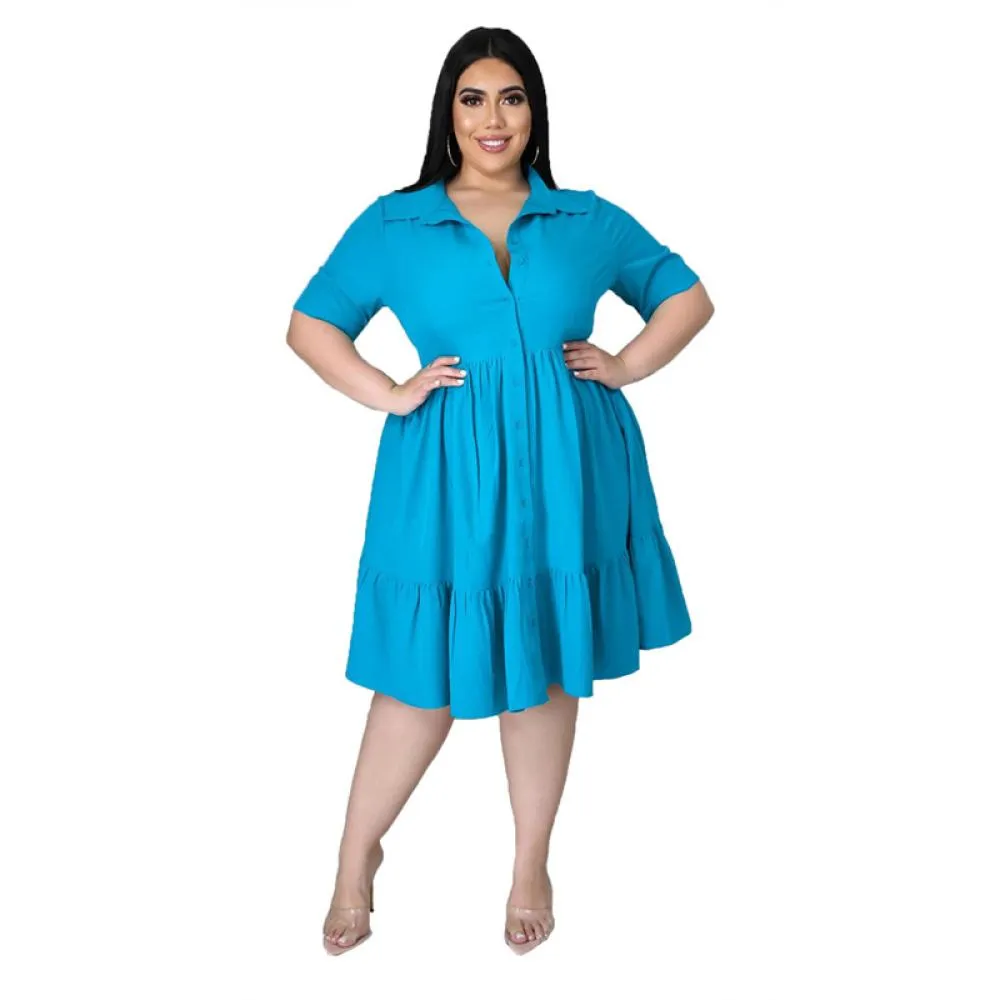 Dresses Summer Solid Shirt Dress Women Plus Size Clothing 5x Office Ladies  Dresses Sweet High Waist Mini Dress Wholesale Dropshipping From Omky,  $16.35