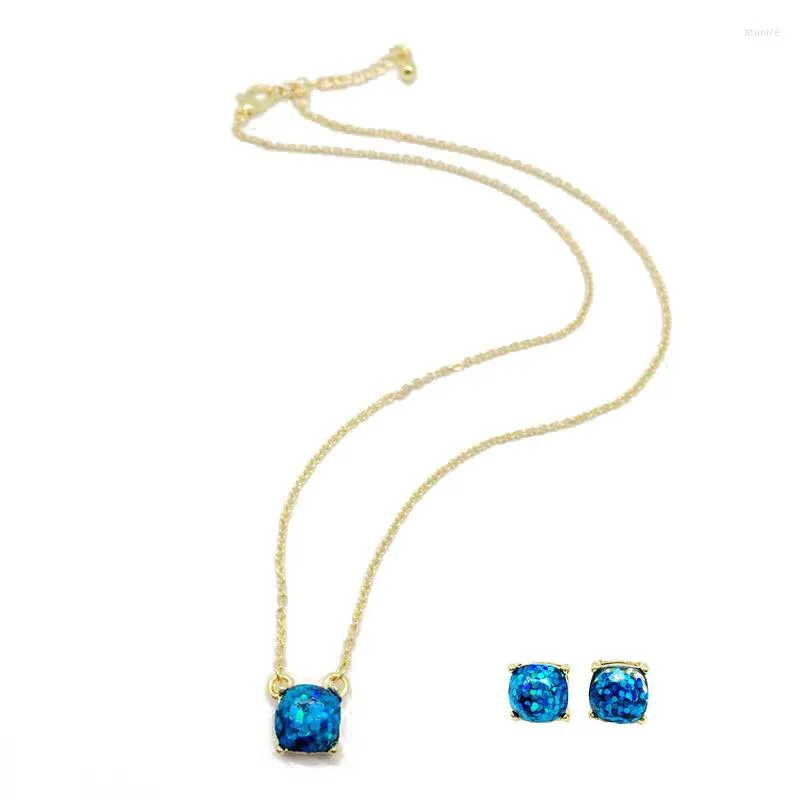 Halsband örhängen set 14 färger små fyrkantiga glitter smycken druzy paljetter opal örhängen guld färg söta märke kvinnor