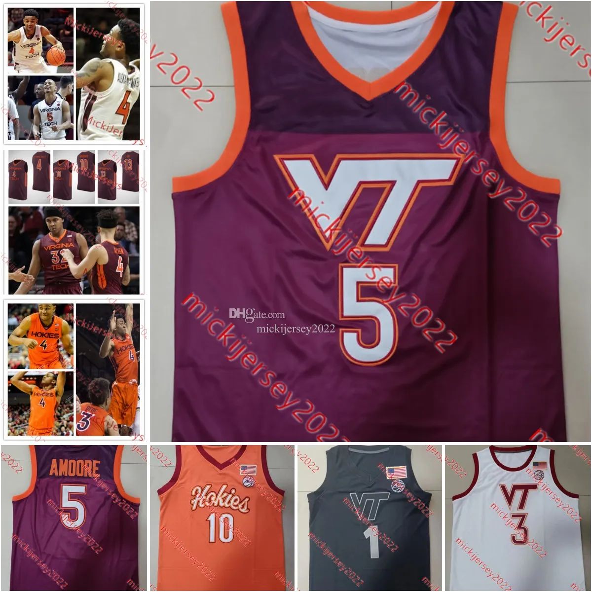 Sean Pedulla Virginia Tech Hokies Basketball Jersey Lynn Kidd Darius Maddox Justyn Mutts Mylyjael Poteat Rodney Rice Michael Ward Patrick Wessler Jersey