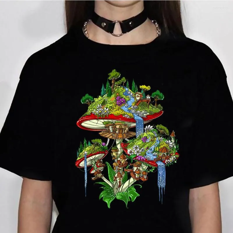 Women's T Shirts Magic Mushrooms Alien Shirt Women Summer Tshirt Female Streetwear Funny Y2k Clothing