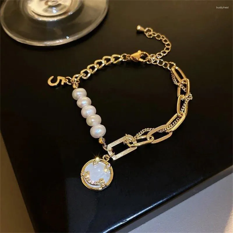 Link pulseiras pérola pulseira para mulheres high-end titânio aço inoxidável jóias barroco estilo luxuoso corrente senhoras acessório presentes