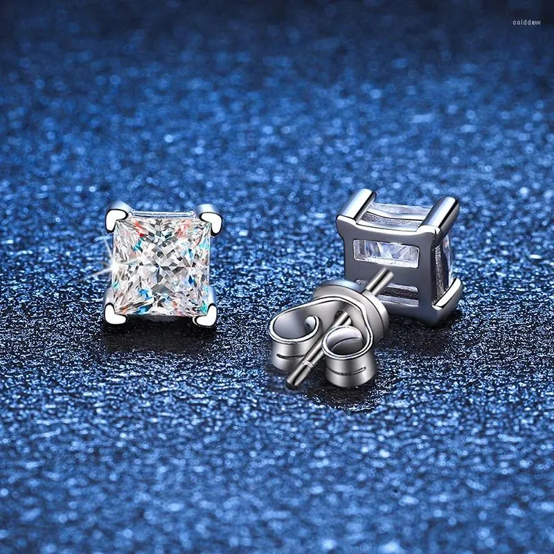 스터드 이어링 공주 컷 Moissanite Diamond Earings 통과 시험 925 Silver D 컬러 보석 여성 2023