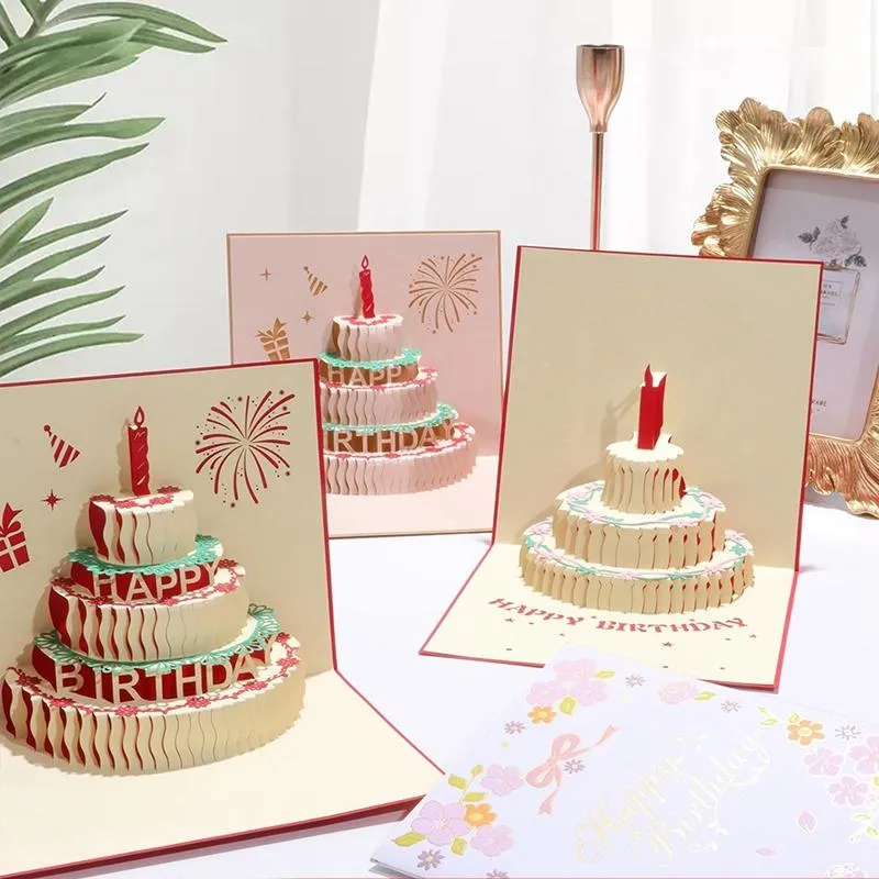 Cartões de felicitações Cartão de feliz aniversário para crianças 3D Up Christmas Valentine 'Day Party PostCards Presentes com envelope