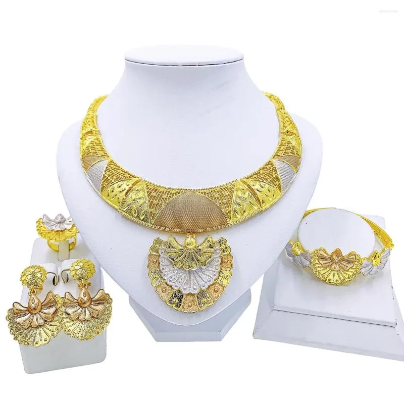 Colar brincos conjunto moda jóias oco colorido neckchain pingente pulseira feminina noiva anel de casamento presente