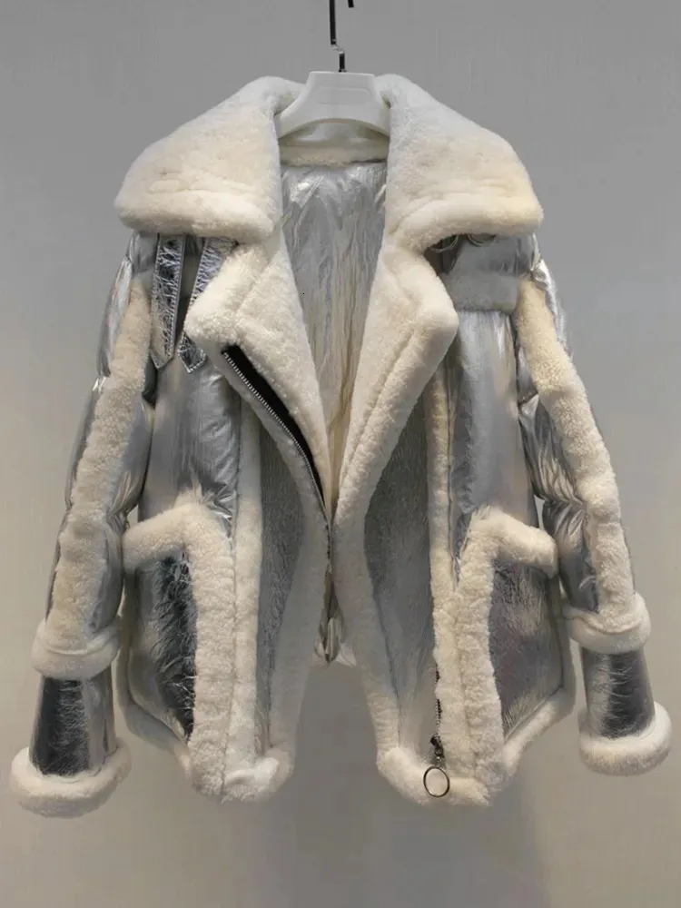 女性の毛皮のフェイクオブトブイ2023ファッションダウンジャケットリアルナチュラルウール女性コート冬ダブルフェイスゼン