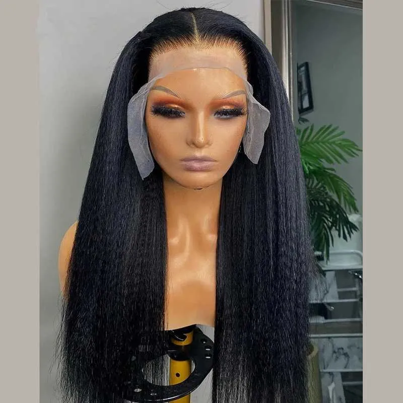 Synthetic Wigs Black Kinky Straight Wig Synthetic t Part Lace s for Women Reddish Brown Closured Glueless Perruque Femme 230227