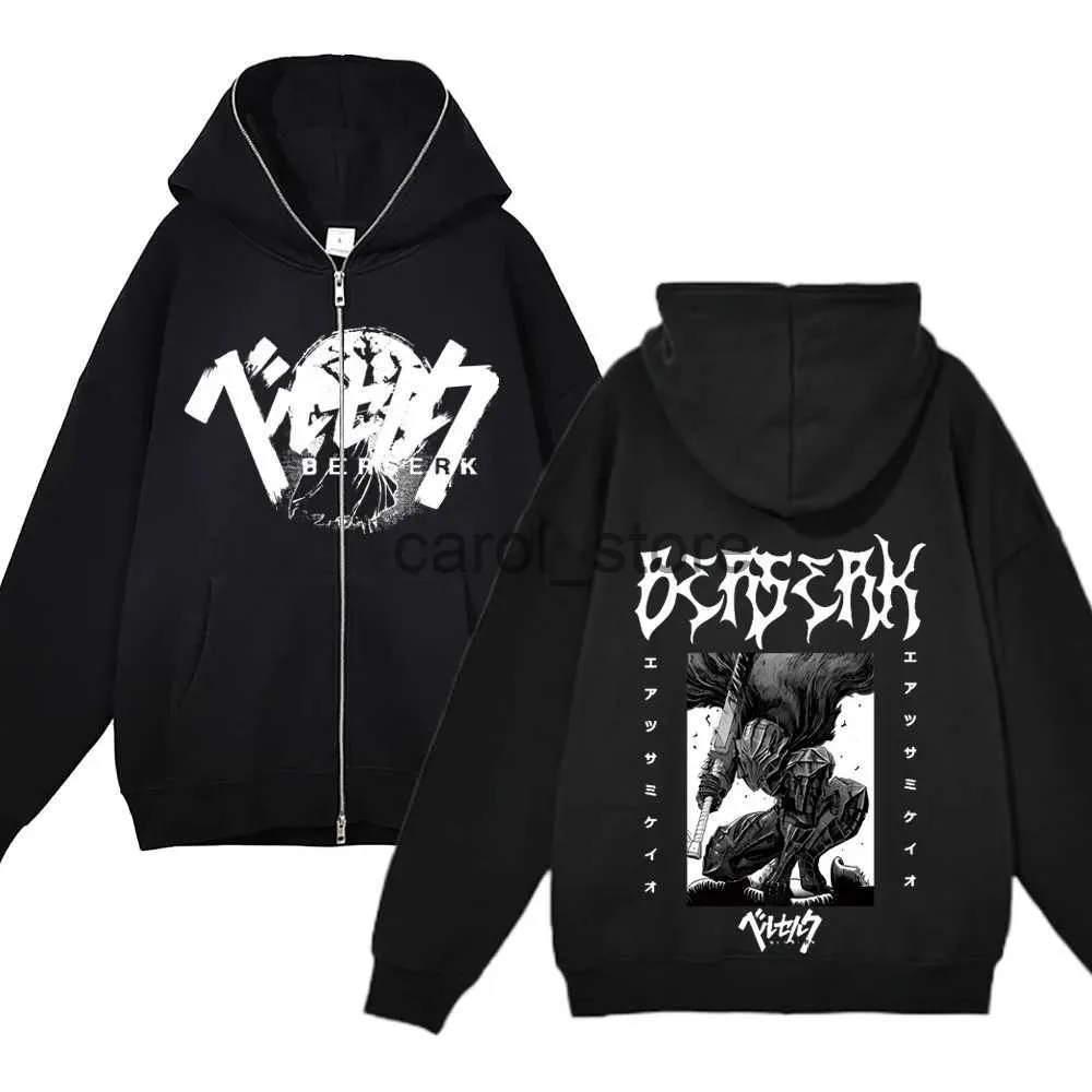 Mens Fleece Anime Hooded Sweatshirt With Full Zipper And