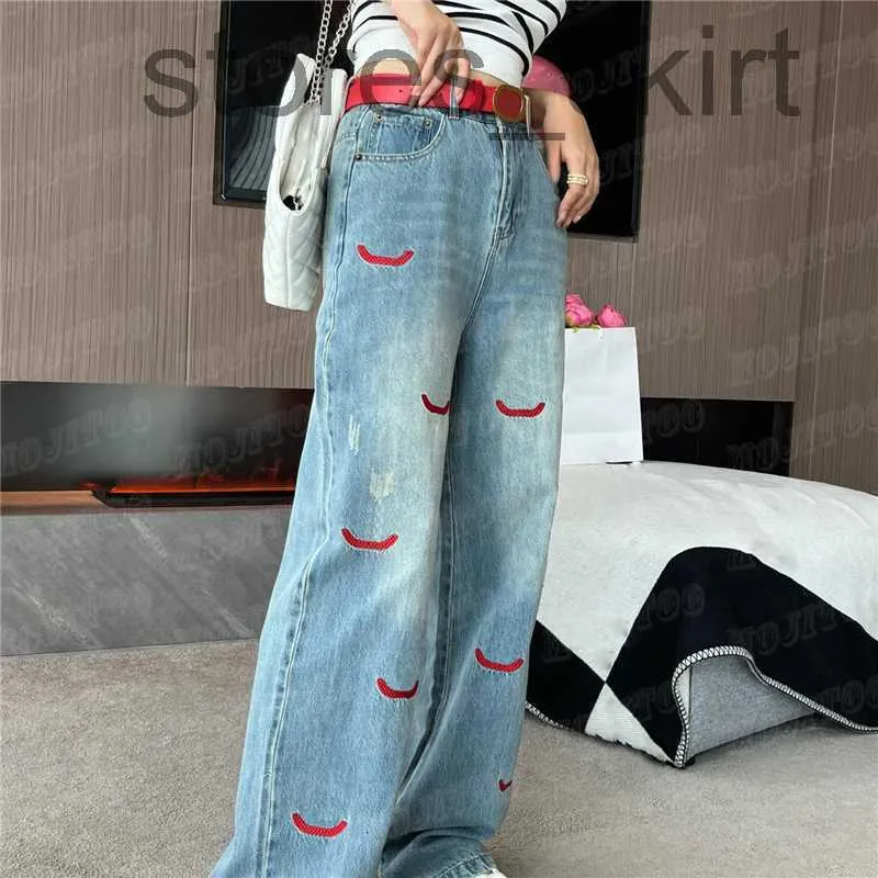 Women's Plus Size Pants DesignerEmbroidery Letter Women Jeans Wide Leg Pants With Belt Fashion Designer Denim Long Pant Womens Trousers Clothes JQW6