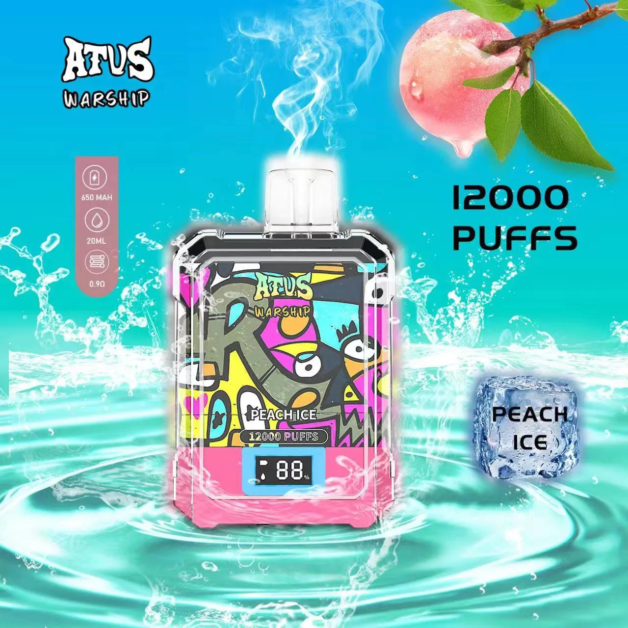 Original ATVS 12 K Puff 12000 Puff Bar Vape E-Cigarette jetable avec écran intelligent 650mAh Batterie Bang King vape Desechable Gin01