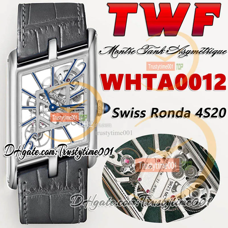 TWF tw0012 Swiss Ronda 4S20 Кварцевые мужские часы Montre Asymetrique Часы унисекс Скелетный циферблат Маркеры Серый кожаный ремешок Super Editiontrustytime001Часы