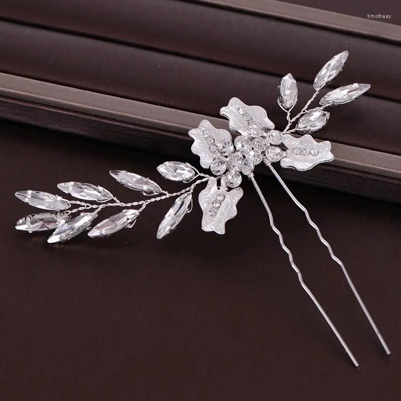 Hair Clips Crystal Tiara Pins For Wedding Women Flower Handmade Rhinestone Hairgrips Bridal Head Jewelry Accessories