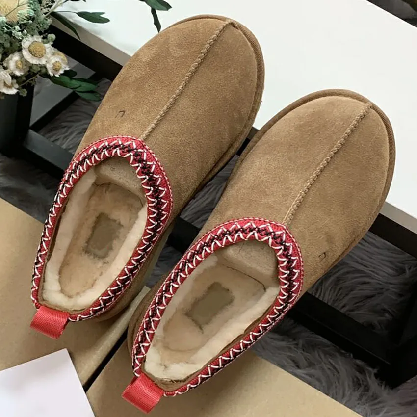 Womens Tasman Fur Slip On Tazz Suede Platform Slippers With Mustard Seed Ultra Mini Platform And