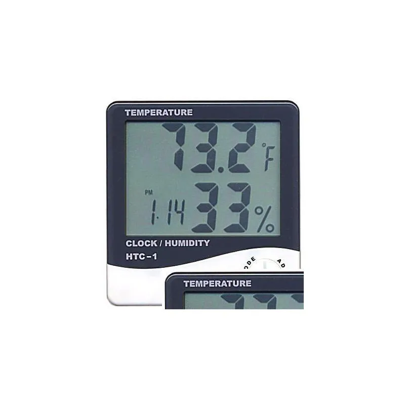 Humidimètres En gros 200 pièces/lot thermomètre numérique LCD température humidité mètre avec horloge calendrier livraison directe bureau Schoo Dhtwx