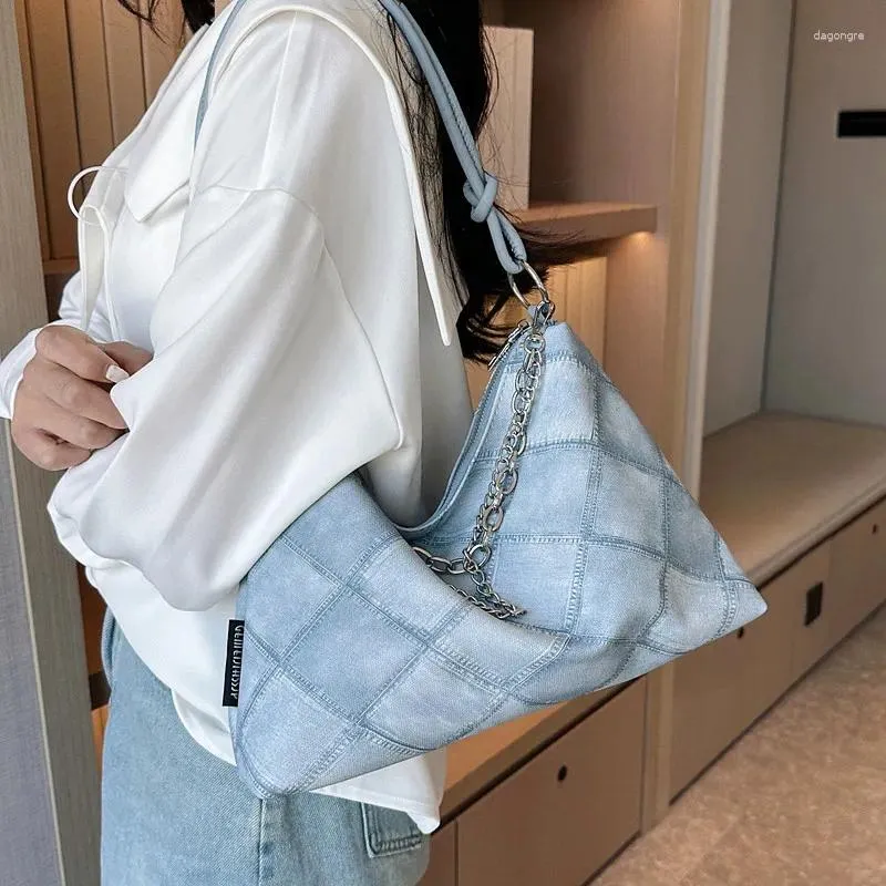 Sacos de noite Marca Designer Cadeia Xadrez Acolchoada Denim Mulheres Ombro Bolsa Arder Crossbody Hobos Bolsa 2023 Tendência