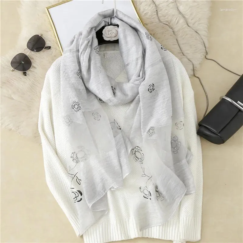 Scarves 2023 Real Silk And Wool Women Scarf Floral Lady Headband Pashmina Shawl Wraps Bandana Hijab Big Size Beach Foulard Femme