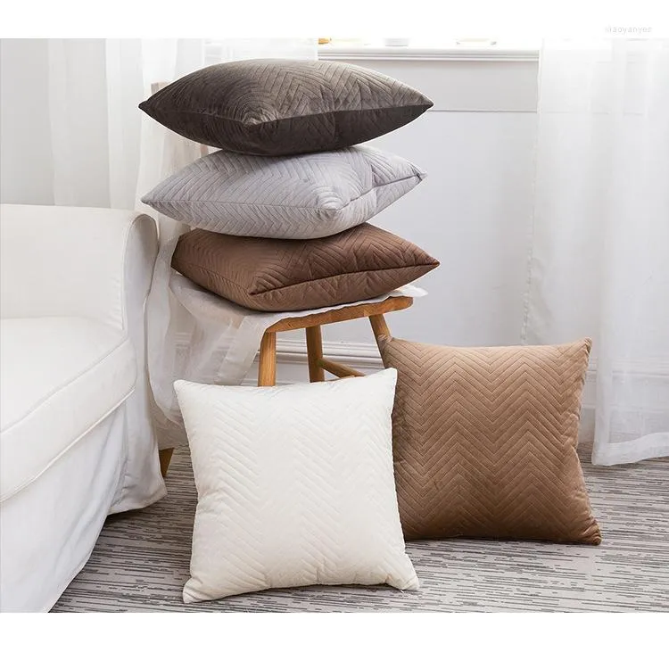 Almohada Simple Home Decorativo Acolchado Cubierta de terciopelo Color puro Funda de almohada para sofá Bedside Throw Pillowslip 45x45cm