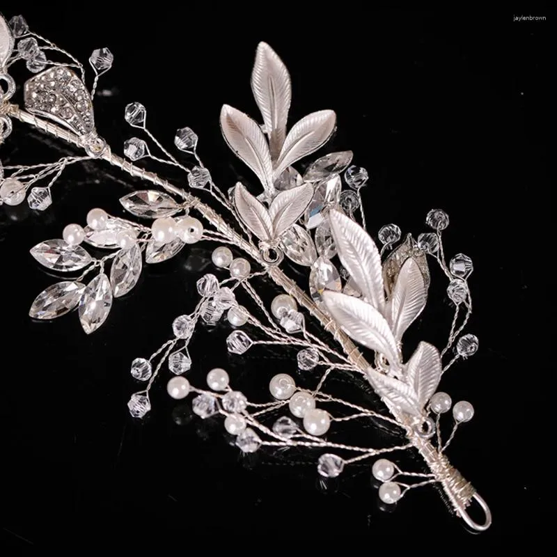 Headpieces Female Wedding Leaf Headband Party Prop Knitting Silver Gown Hair Vines With Rhinestones For Bridesmaid Balls