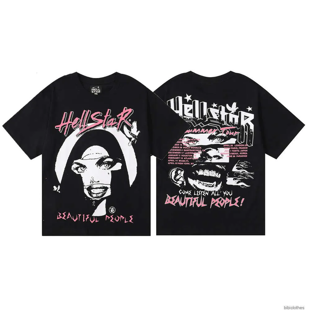 Designer modekläder tshirt lyxiga herrar casual tees street hellstar abstrakt porträtt utskrift av hög kvalitet dubbel garn ren bomull kort ärm tshirt män wo