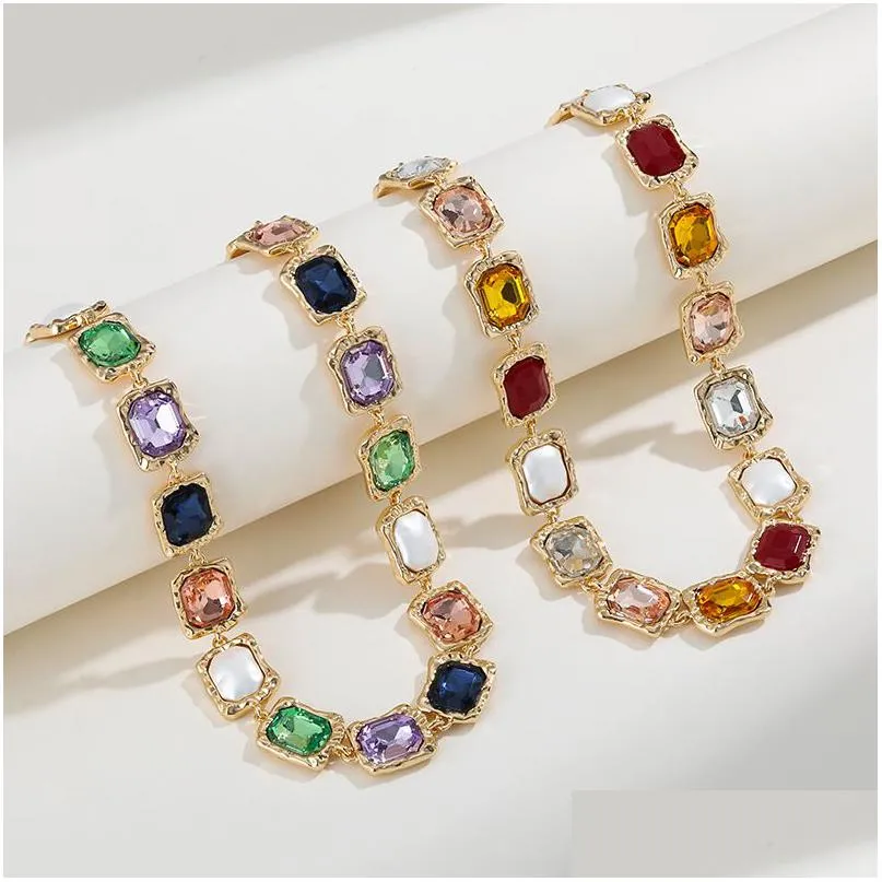 Теннис, градуированное новое ретро-стиль, роскошное стеклянное цветное бриллиантовое геометрическое нерегулярное преувеличенное свадебное подарочное ожерелье для прямой доставки J Dhemk