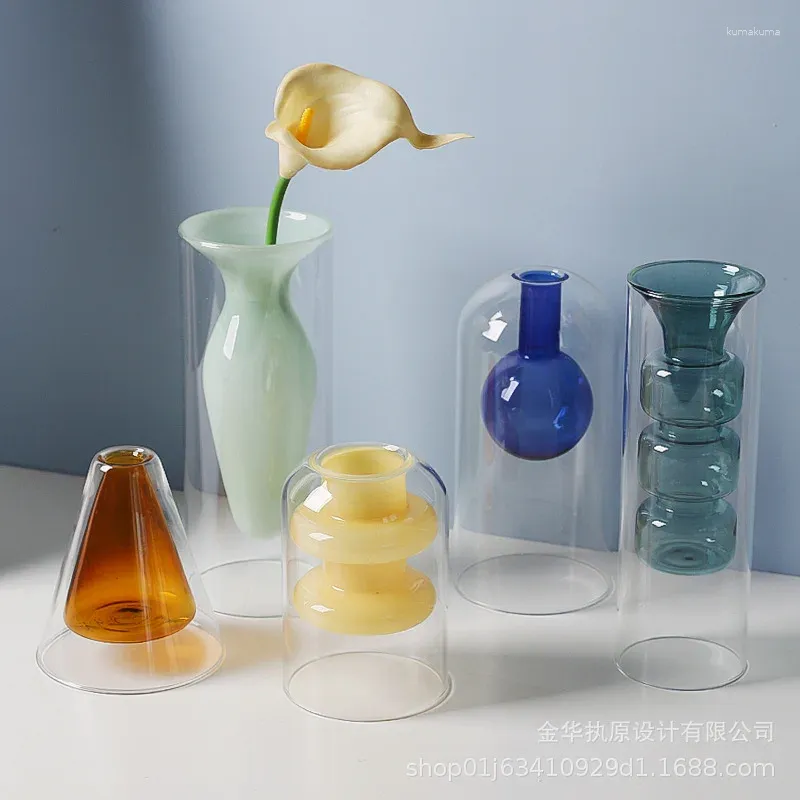 VASES NORDIC MODENININS WIND CREATION HYDROPONIONING CLEAR GLASS VASE VASE VASE LISHING ROOM DINING DESKTOPパーソナリティアート飾る道具