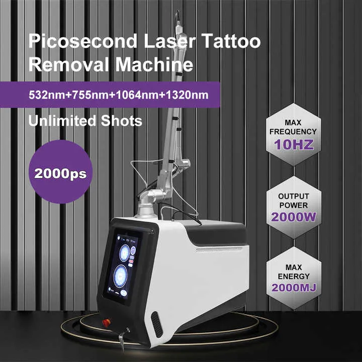 Q Switched ND YAG Picosecond Laser Tattoo Removal Machine 1320nm Kolskalande hudblekning Pigment Ta bort Pico -utrustning