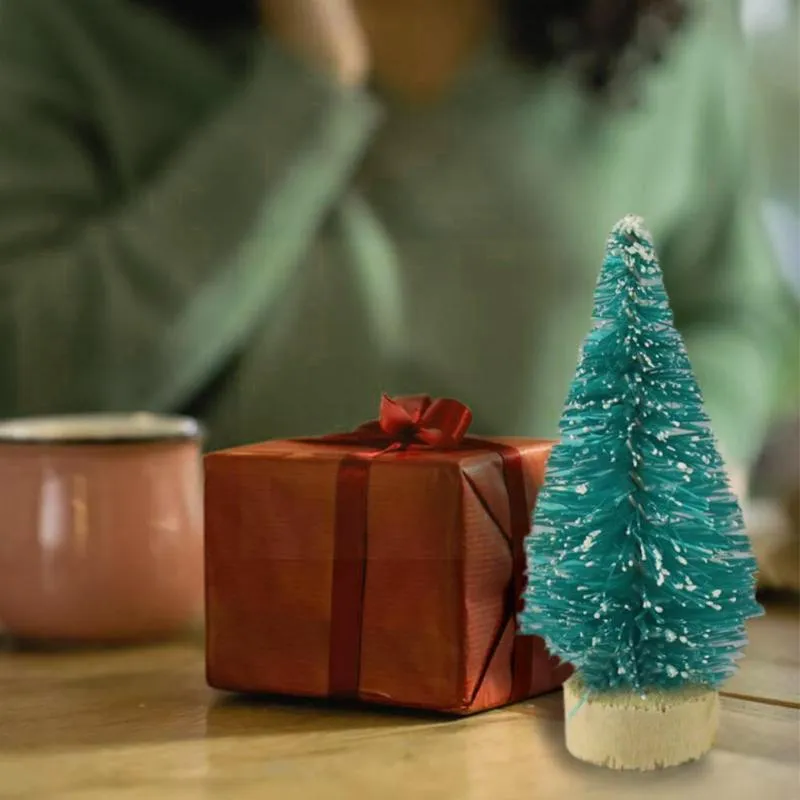 Décorations de Noël 12 pièces Mini arbre Sisal soie cèdre décoration or vert bleu petit décor à la maison blanc P0T9