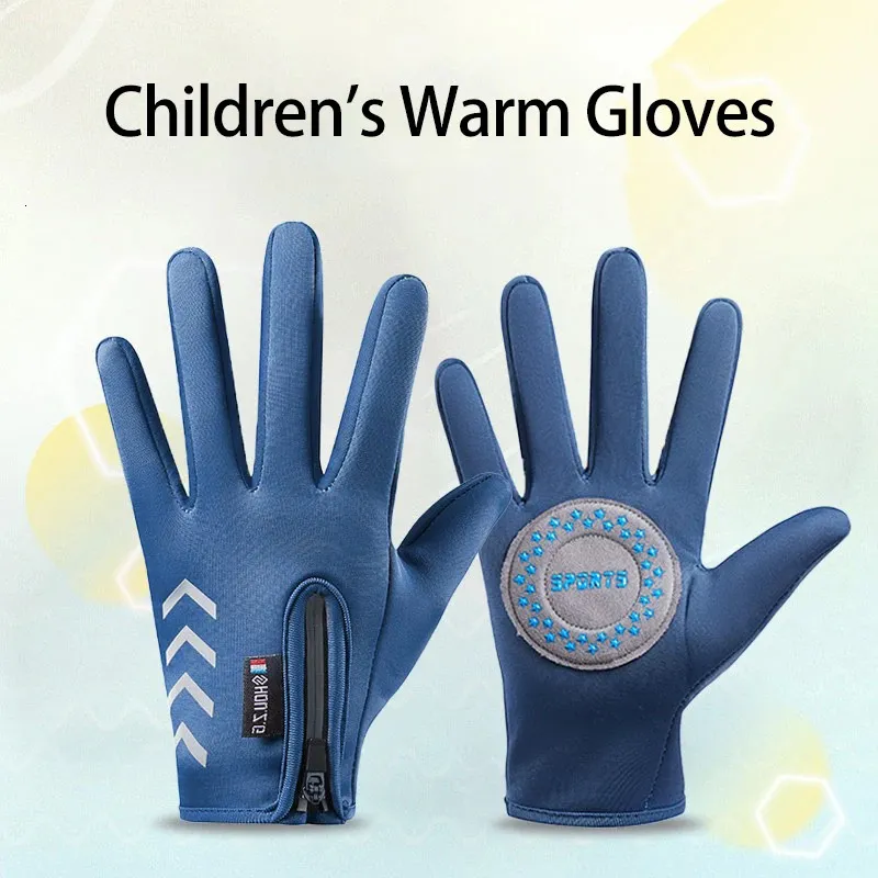 Cycling Gloves Autumn Winter Children's Gloves Kids Reflect Light Waterproof Non-Slip Fleece Warm Riding Boy Ski Girl Scooter Gloves Zipper 231114