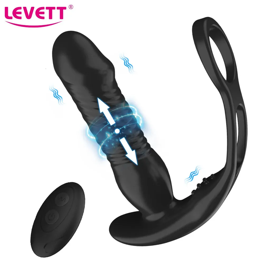 Vibrateurs Mâle Télescopique Prostate Masseur Anal Vibrateur Sans Fil Poussée Plug Anus Pénis Anneaux Buttplug Sex Toys Pour Hommes 231114