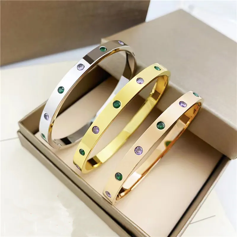 Men and Women Colorful Diamond High Quality Titanium Steel Gold Brand Designer Bracelet Jewelry