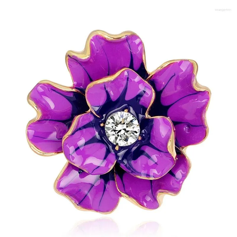 Broches OneckOha émaillé fleur violette en alliage de Zinc strass plante broche accessoires de vêtement