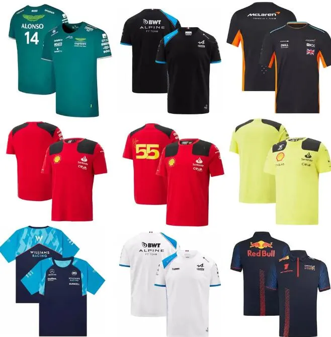 Męskie T-shirty 2024 24 Formuła 1 F1 Racing McLaren Aston Martin ustawia Carlos Sainz Charles Leclerc ustawił swobodny oddychany oddychający letni zespół ds. Motorportowy