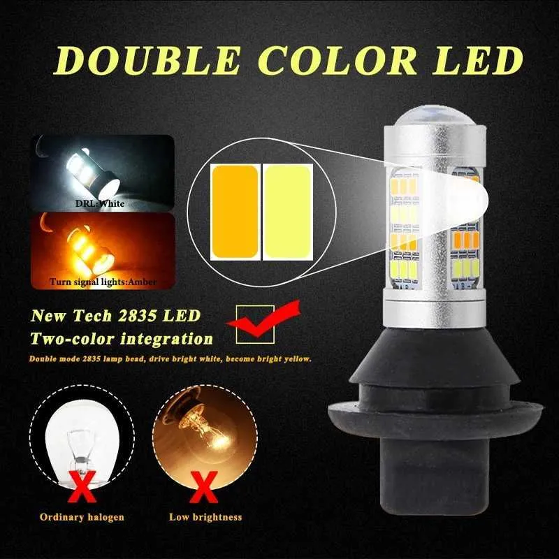 IJDMTOY 7440 Switchback LED Bulbs – 42-SMD, White/Amber For DRL & Turn Signal (No Hyper Flash)