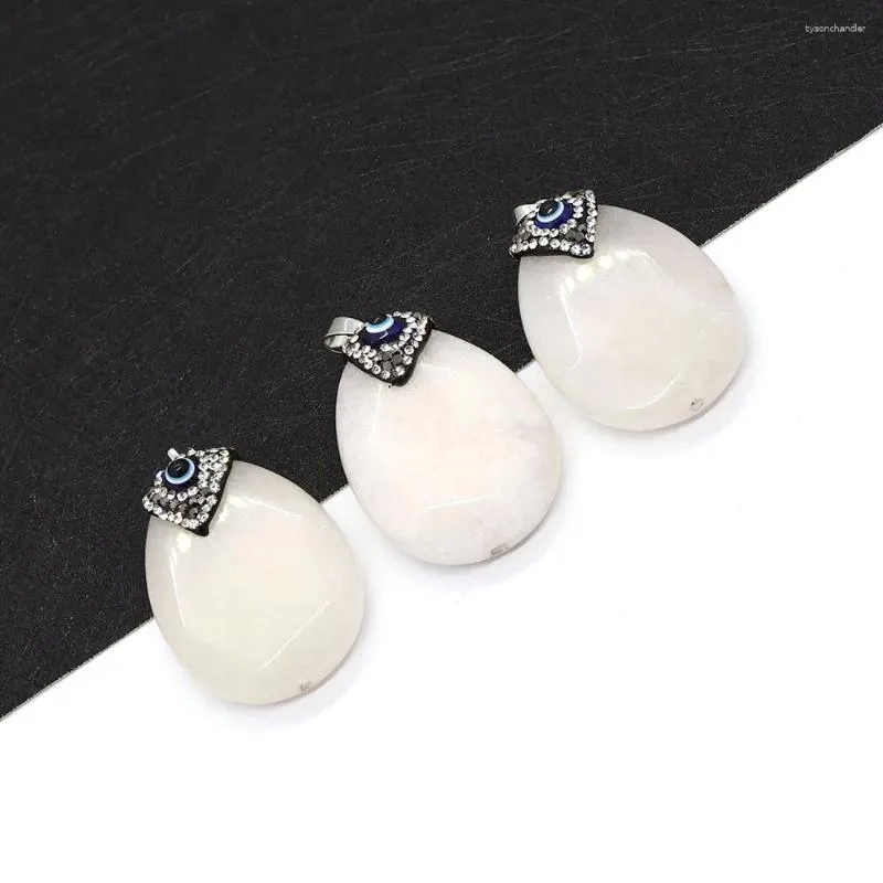 Pendant Necklaces Natural Stone Drop Shape White Onyx Inlaid Rhinestone 30x45mm Eyeball Charm Jewelry DIY Necklace Earrings Accessories