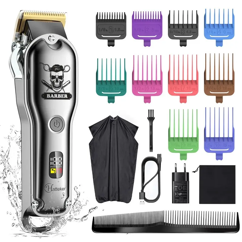 Aparador de cabelo hatteker masculino clippers profissional barbeiro corte aliciamento kit com manto cabeleireiro recarregável 231115