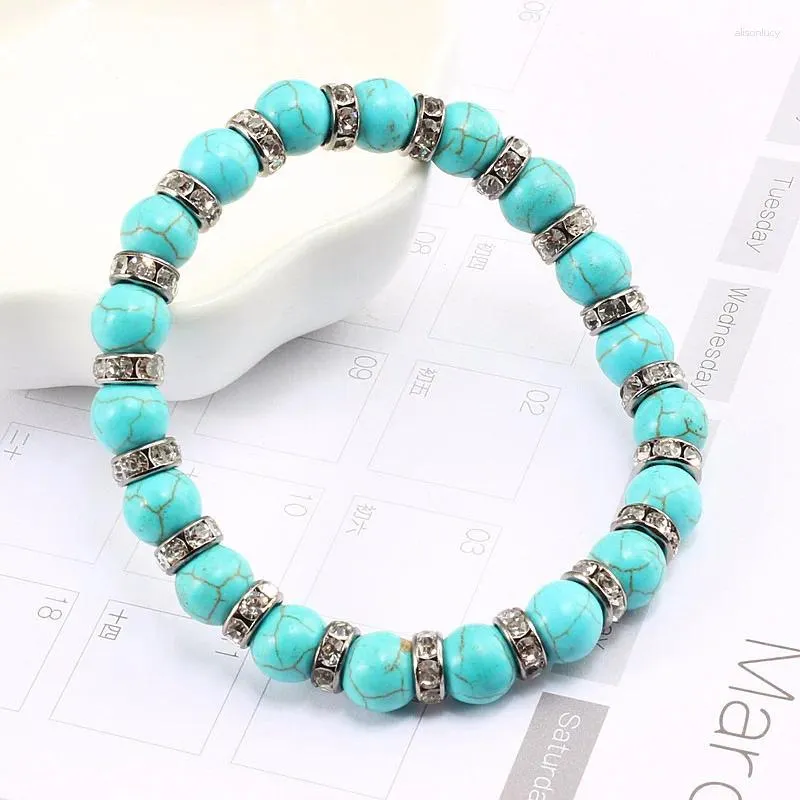 Charm Bracelets Blue Green Stone And Point Hand Vintage Bracelet Rhinestone Rope Men's Women's Elastic Casual For Unisex Jewelry