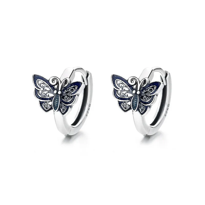 Vintage Butterfly Hoop Earring Kobiety Śliczne kolczyki retro motylki Prezent dla miłości dziewczyny