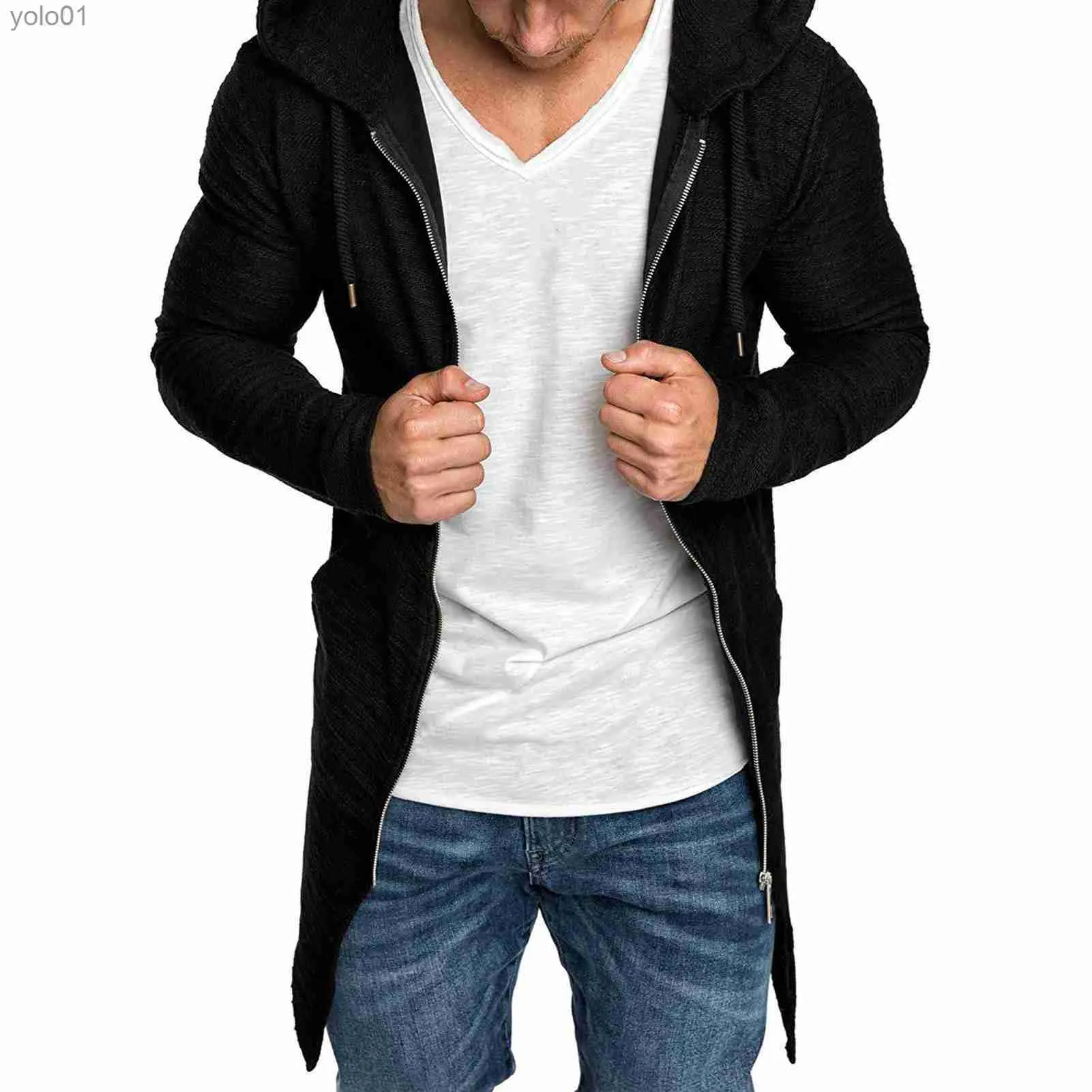 Parkas pour hommes hommes sweats à capuche Long Cardigan hommes Trench manteau fermeture éclair hommes manteau doux à capuche coupe-vent hommes vestes SweatshirtL231115