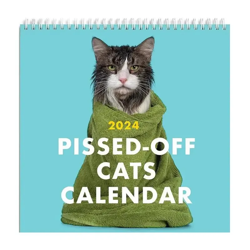 Suportes de armazenamento Racks 2024 Calendário de gato irritado Arte de parede divertida Gatos chateados Planejador de casa Organizador diário Mensal Gatinho Presentes decoração 231114