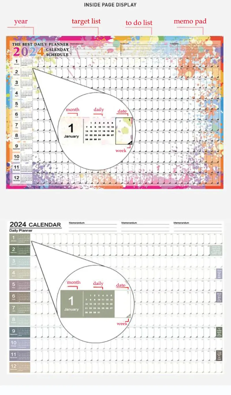 Calendrier 2024 Calendrier Mural Kawaii Feuille De Planificateur