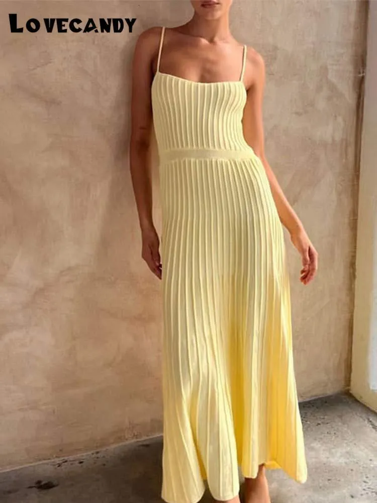 Casual Dresses Solid Knitted Suspender Maxi Dress Women Sleeveless Slash  Neck Waisted Ruched Aline Summer Lady Beach Elegant Vestidos 230414 From  Niao01, $33.95 | DHgate.Com