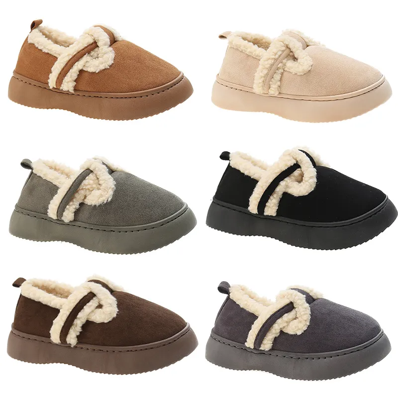 Designer fur slip on cotton shoes women brown grey green plush shoes womens soft soles outdoor winter