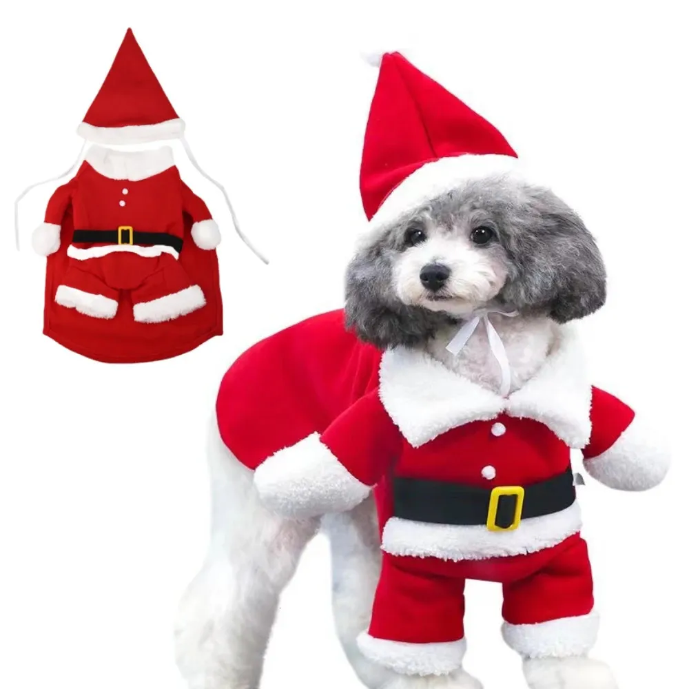 犬アパレルペット面白い服クリスマス服暖かいフリースコート子犬ファッションクリスマスサンタ句スタンディングコスチューム231114