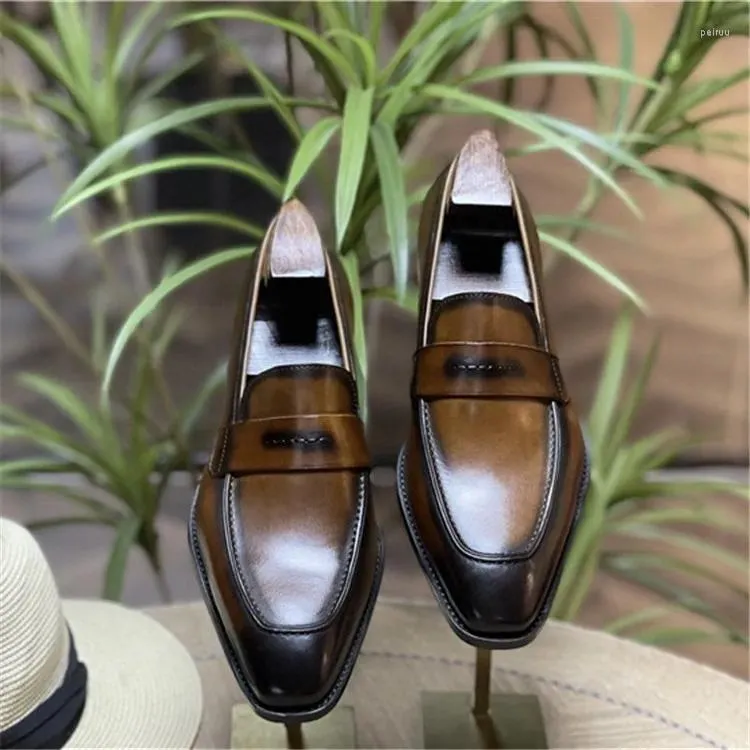 Chaussures habillées Mocassins décontractés en cuir britannique à bout carré pour hommes d'affaires