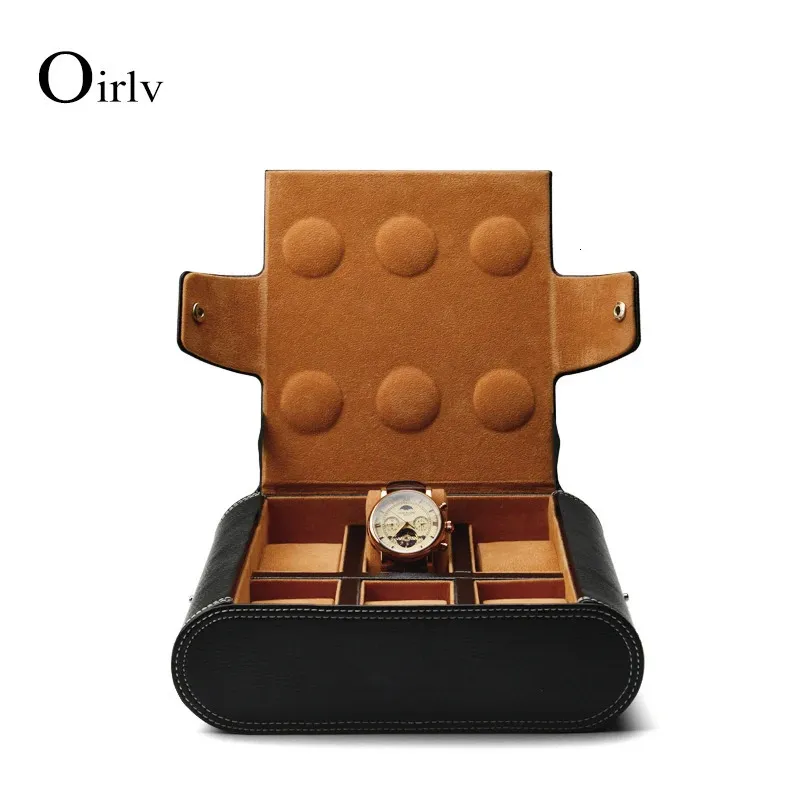 Boîtes à montres Oirlv noir 6 grilles boîte de rangement de montre en cuir PU avec boîtier de rangement de montre en velours boîte d'affichage de bijoux 231115