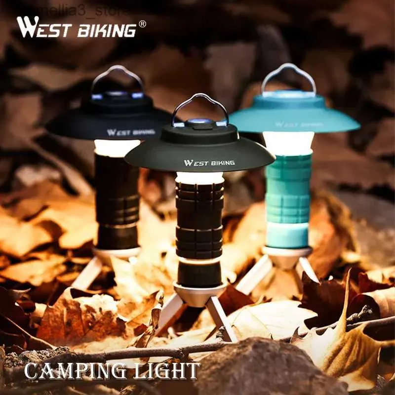 Lanterna da campeggio WEST BIKING Lampada da campeggio multifunzione portatile USB ricaricabile 3 modalità di illuminazione Lanterna da tenda da esterno Q231114