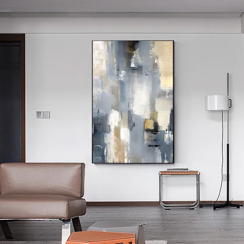 Modern Abstract Landscape Picture Wall Art Canvas Painting Posters Grey Oil Painting Canvas Prints Pictures for Livingroom Decor